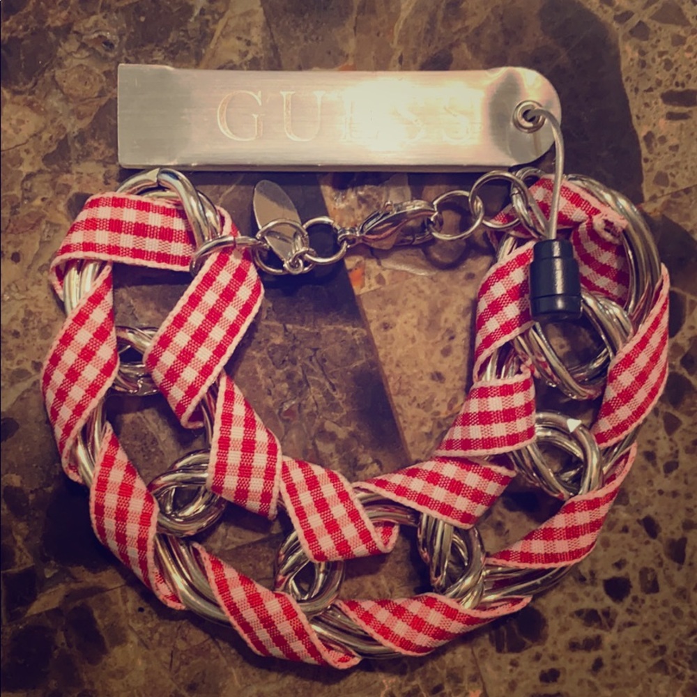 Guess Red, White, and Silver Bracelet
